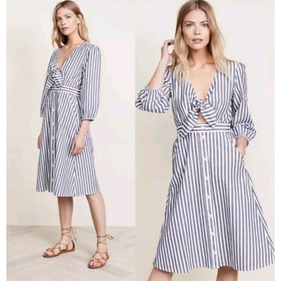 Madewell Shimmer Stripe Cutout tie bust Button Skirt Midi Dress NWOT $110 size 2 - Picture 2 of 9